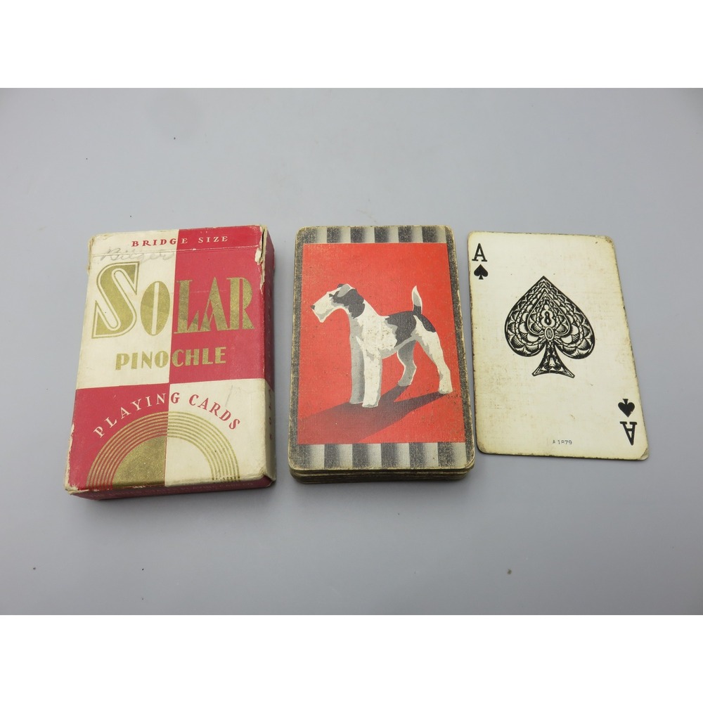 Vintage Solar Pinochle Playing Cards USPC Wire Fox Terrier Dog Bridge Size Deck